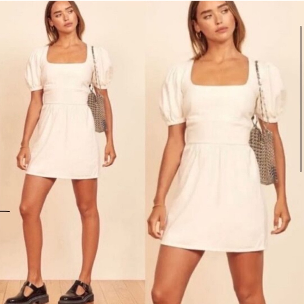 Reformation NWT White Mini Short Puff Sleeve Dress size 8 New